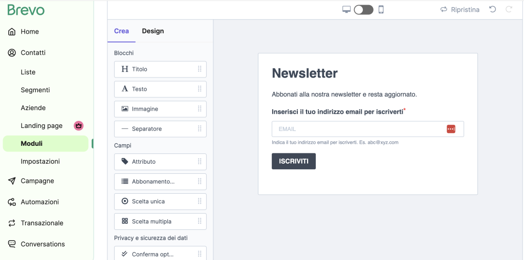 form d'iscrizione brevo