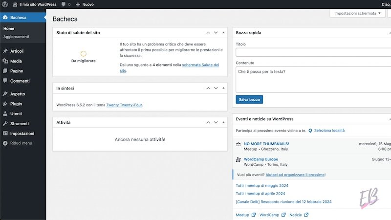 WordPress pannello di controllo